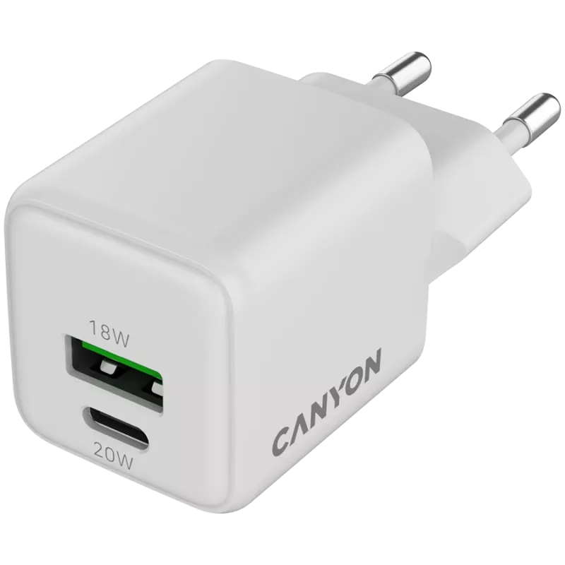 Canyon Charger CU20AC GaN 20W PD, 2-Port (USB-A/USB-C) WH retail (CNS-CUW20AC)