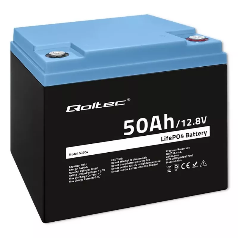 LiFePO4-Batterie QOLTEC 12,8 V 50 Ah (Modell 53704) für Backup und Energiespeicherung