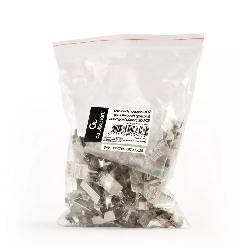 RJ45-Steckverbinder GEMBIRD CAT7 8P8C vergoldet 15µm FTP/SFTP 50er-Pack