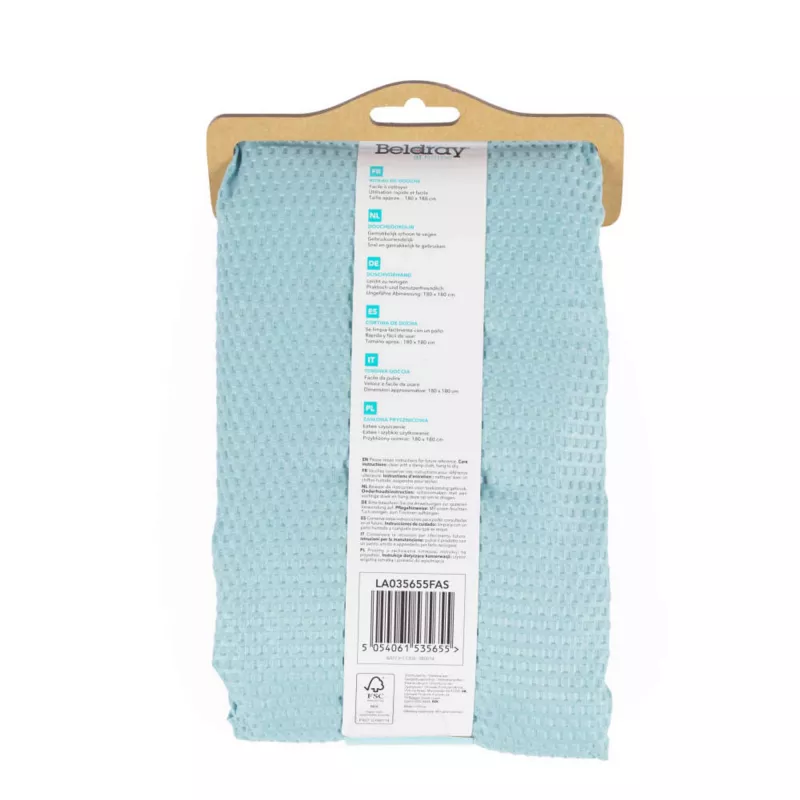 Duschvorhang Beldray LA035655FAS Waffel-Design Blau, Stoff-Duschvorhang 180x180 cm