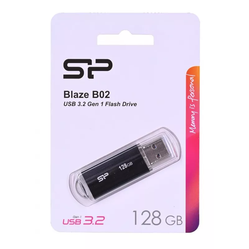 USB-Stick Silicon Power 128 GB USB Type-A 3.2 Gen 1 Blaze B02, Kunststoffkappe, Schlüsselring, Schwarz