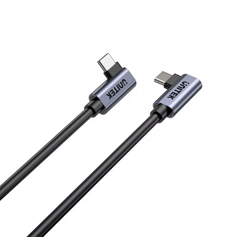 USB-C Kabel Unitek C14147ABK01-1M, 1 m, 90° abgewinkelte Stecker, USB PD 3.0 100W, Daten 480 Mbit/s, schwarz