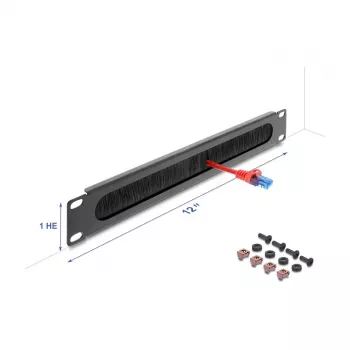 Kabeldurchführungsbürste 12 Zoll 1HE DELOCK Metallgehäuse dunkelgrau für Rack-Kabelmanagement