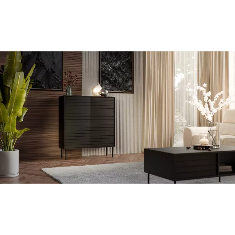 Kommode cama meble CORTINA 102x40x118 cm, schwarz, Spanplattenkorpus, 16 mm, Tür 18 mm