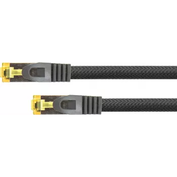 Python® Series RJ45 Patchkabel mit Kat. 7 Rohkabel, Rastnasenschutz (RNS®) und Nylongeflecht, S/FTP, PiMF, halogenfrei, 600 MHz, OFC, schwarz, 0,5 m (8070PY-005S)