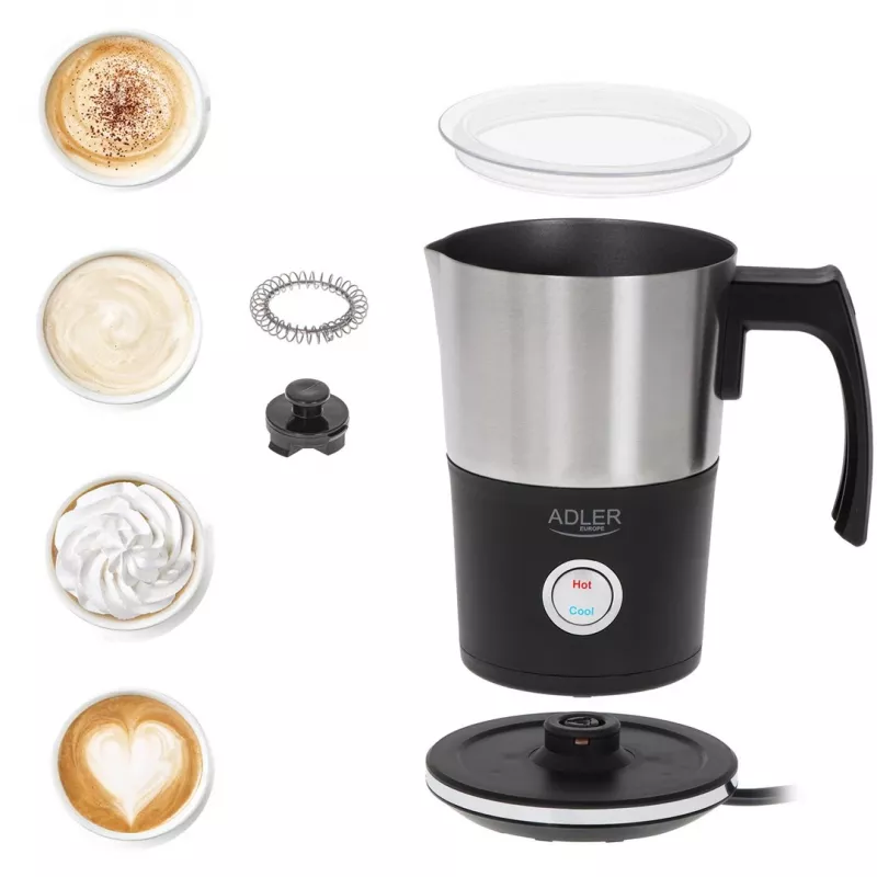 Automatischer Milchaufschäumer Adler AD 4497 – Edelstahl, 600W, 120 ml Schaum / 300 ml erwärmen, heiß & kalt