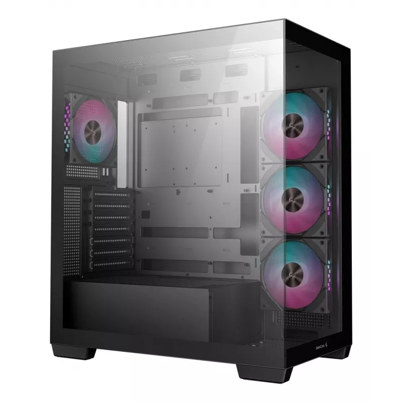 PC-Gehäuse DeepCool CG580 4F Midi Tower — ATX/ITX/MicroATX, gehärtetes Glas, 3×120mm+1×120mm Lüfter, 2×3,5 Zoll & 2×2,5 Zoll, USB-A×2 USB-C×1, schwarz