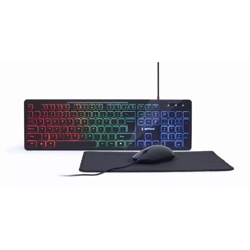 Kabelgebundene Full-Size-Tastatur mit Maus Gembird KBS-UML-01 — USB, QWERTY US, 104 Tasten, schwarz