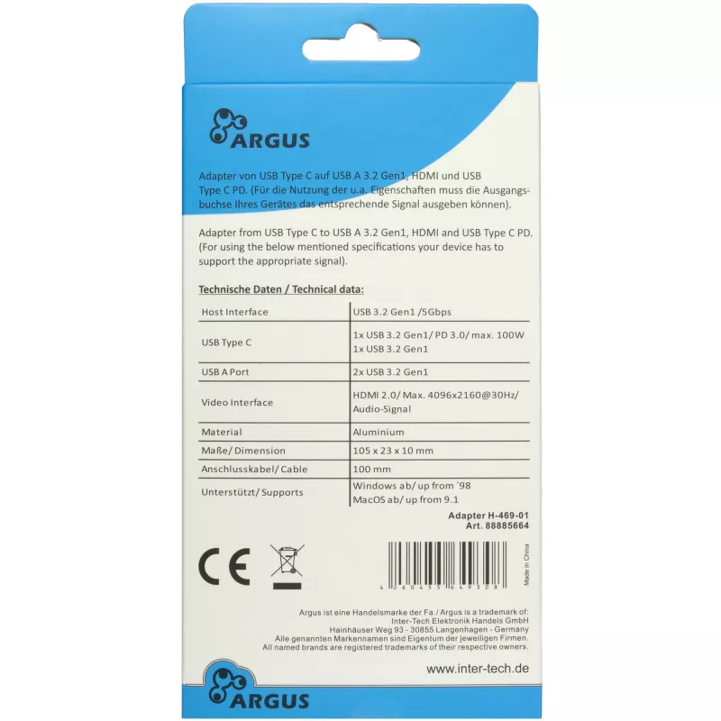 USB-Hub Inter-Tech H-469-1 Type-C 5000 Mbit/s HDMI