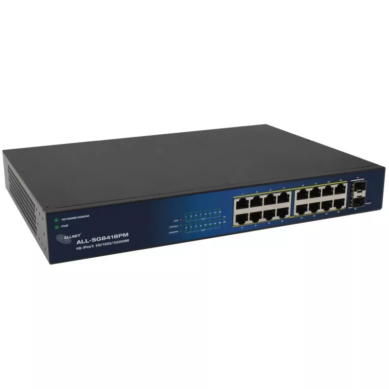 ALLNET 16+2P PoE Switch ALL-SG8418PM – 18-Port-Gigabit, 16 PoE-Ports, 2 Uplink-Ports