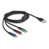 DeLOCK USB-Ladekabel 3-in-1 Typ-A auf Lightning, Micro-USB, USB Typ-C 30 cm