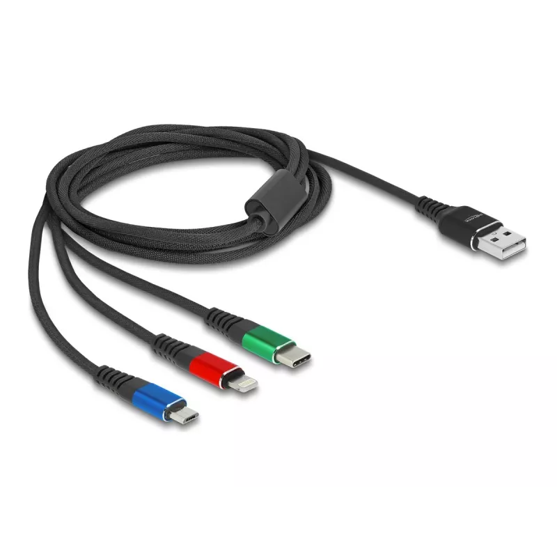 DeLOCK USB-Ladekabel 3-in-1 Typ-A auf Lightning, Micro-USB, USB Typ-C 30 cm