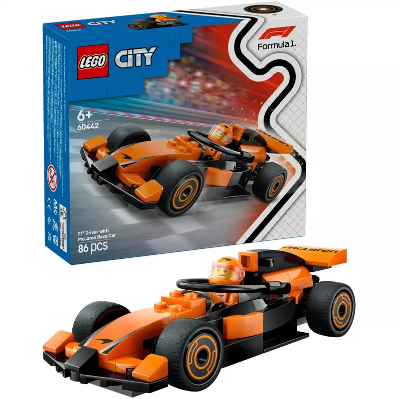 LEGO City F1 Racer McLaren Racing Car 60442 — Bauset, 86 Teile, 1 Minifigur, ab 6 Jahren