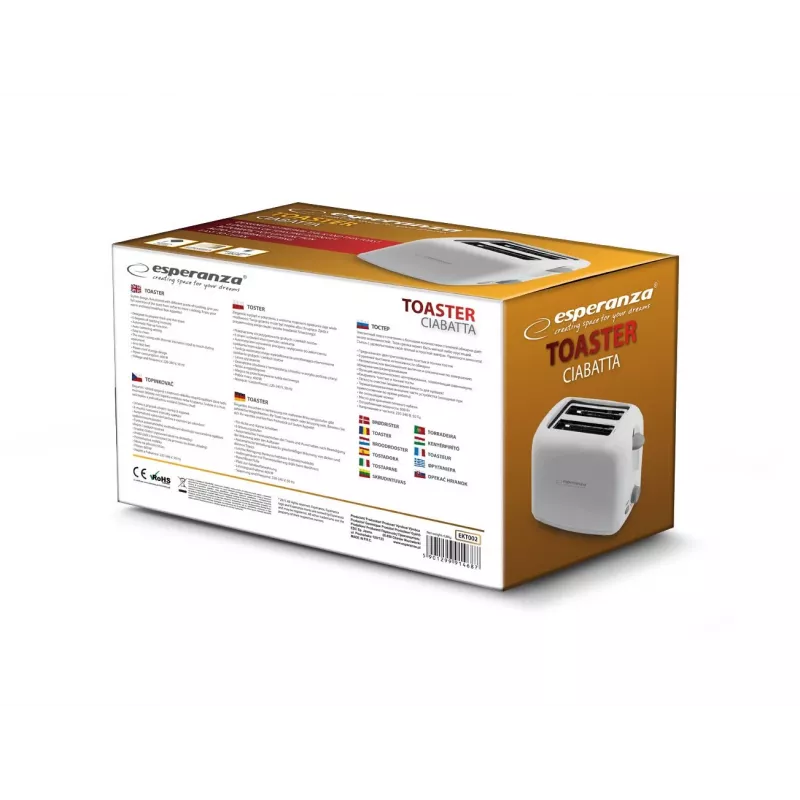 Esperanza EKT002 Ciabatta Toaster, 2 Schlitze, 600 W, Weiß