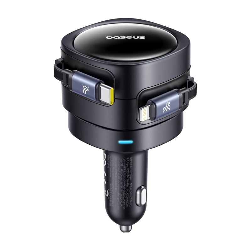 Auto-Ladegerät Baseus Enjoyment Max 60W mit USB‑C- und Lightning-Kabeln, Dual-Port-Schnellladung