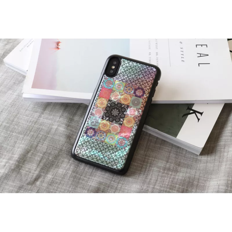 Smartphone-Hülle iKins für iPhone XS / XS S — Flower Garden-Design, schwarz