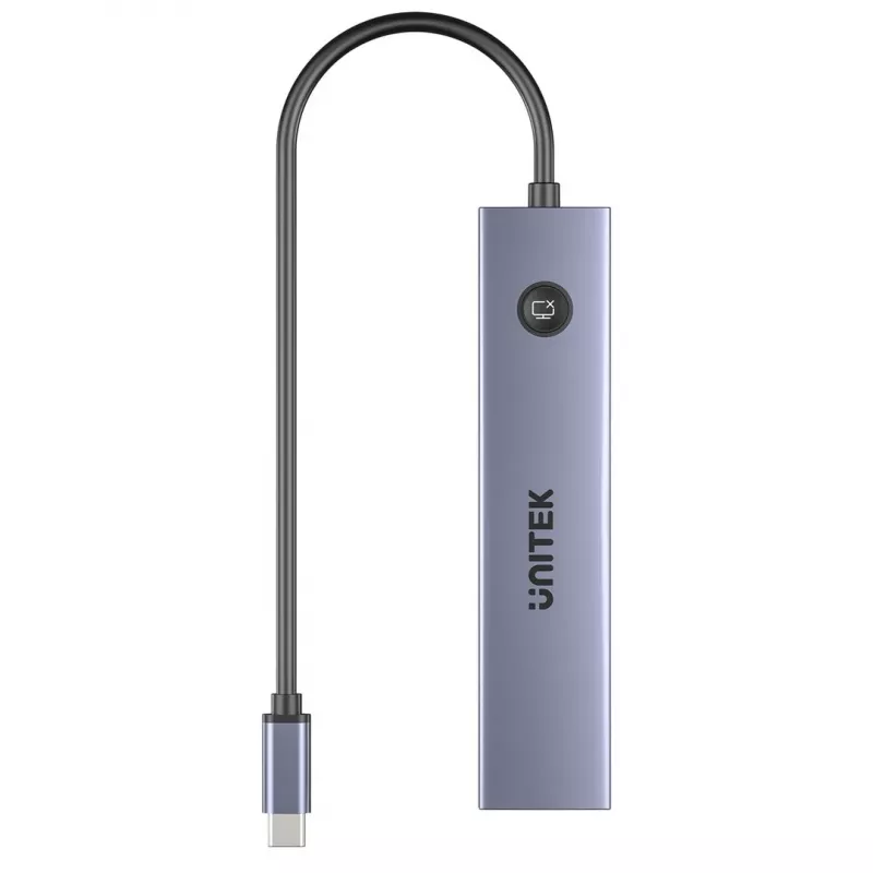 USB-C-Hub Unitek H1124AGY01 mit 100W PD, HDMI 2.0, 2x USB‑A, 2x USB‑C, SD/microSD-Kartenleser — Aluminium