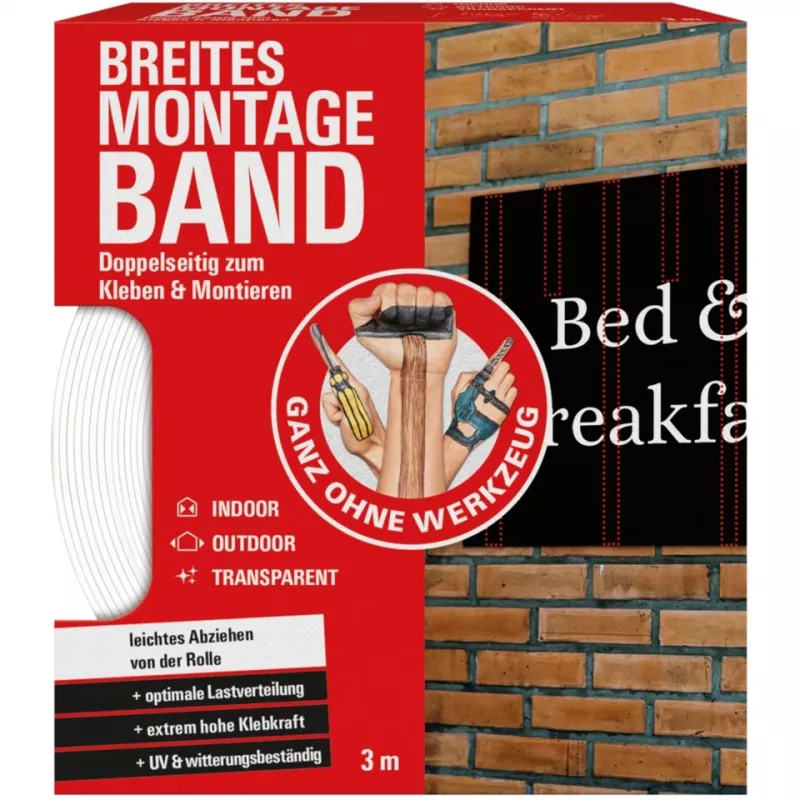 GOW Montageband breit, 3m x 38mm, Klebeband transparent