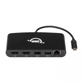 OWC Thunderbolt 3 Mini Dockingstation, 5 Ports, unterstützt zwei 4K-Displays, Gigabit-Ethernet-Anschluss, Integriertes Kabel