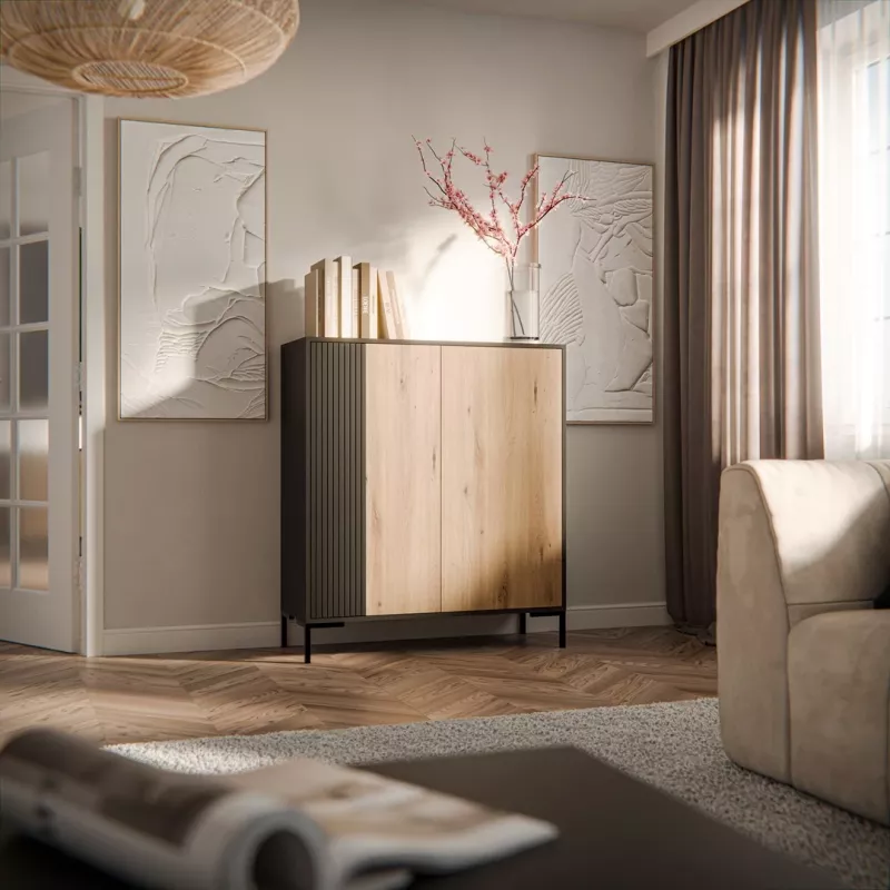 Cama MERCI Kommode 100 x 40 x 129 cm schwarz/Artisan-Eiche