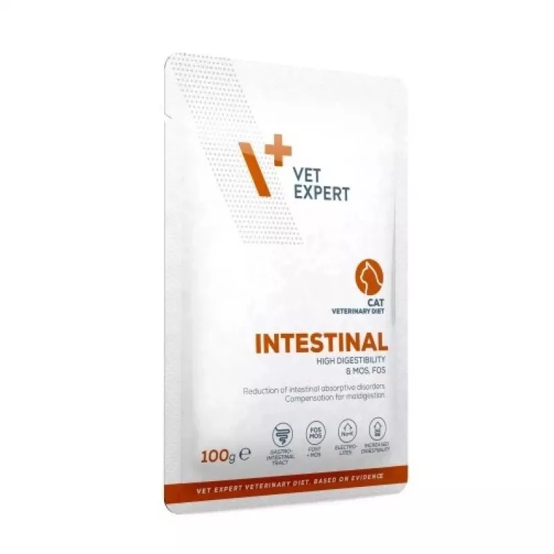 VETEXPERT Intestinal Cat 100 g – Huhn, 38% Protein, 20% Fett, für ausgewachsene Katzen, Bauchspeicheldrüsenschwäche