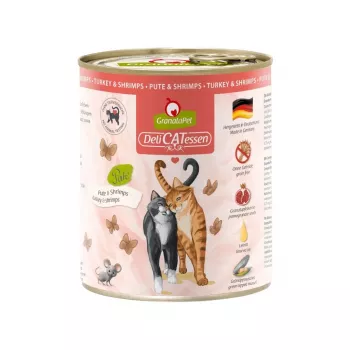 Nassfutter für Katzen Fox4Pets GRANATAPET DeliCATessen Truthahn und Garnelen, getreidefrei, 800 g, Alleinfuttermittel für ausgewachsene Katzen