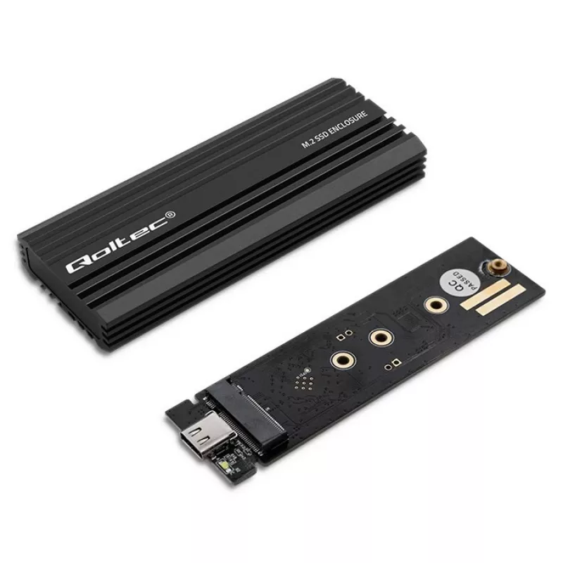 Externes SSD-Gehäuse QOLTEC NV2270 für M.2 SATA/NVMe-Laufwerke, USB-C, bis zu 2 TB