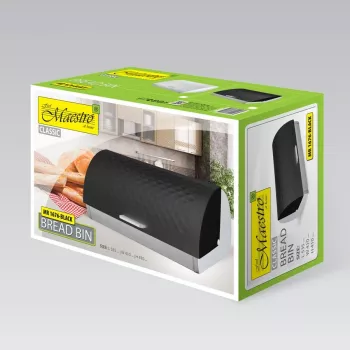 Tischbrotkasten Maestro MR-1676 Schwarz – Edelstahl, Klappdeckel, 385×255×190 mm
