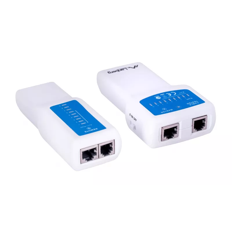 PoE-Tester LANBERG NT-0402 — PoE-Netzwerkkabeltester mit RJ-45/RJ-11-Unterstützung, LED-Anzeigen, Betriebs-LED, Ein-/Ausschalter