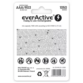 Wiederaufladbare AAA-NiMH-Akkus everActive EVHRL03-550 1,2 V 550 mAh 4er-Pack, zylindrisch R03
