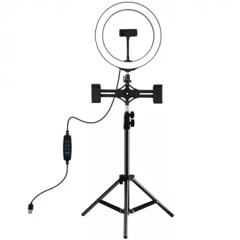 LED-Ringleuchte 26 cm mit Stativ bis 1,1 m und 3 Handyhaltern, USB