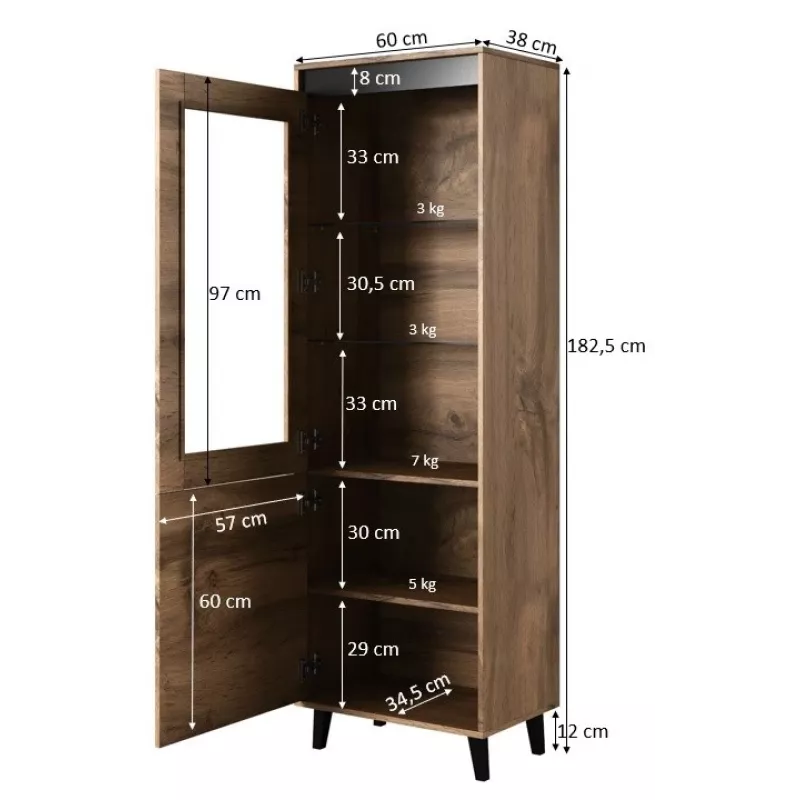 Standschrank cama meble NORD 60×38×182,5 cm Eiche Wotan/Anthrazit, freistehend