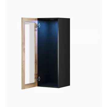 Vitrinenschrank cama meble VIGO 90 Glas, wandmontiert, 90×35×32 cm, schwarz/Wotan-Eiche