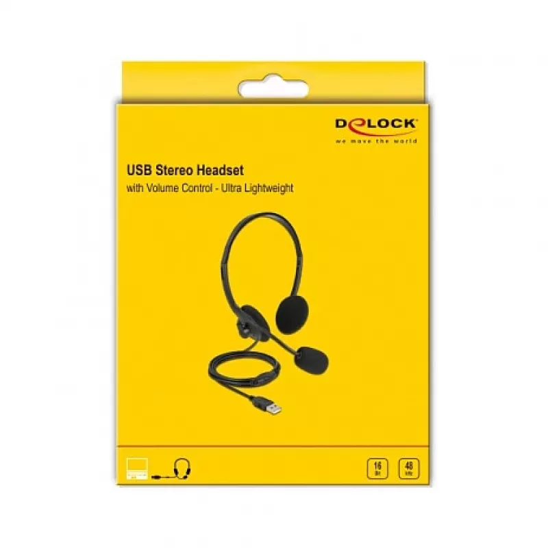 Headset DeLOCK USB Stereo-Headset mit Lautstärkeregelung