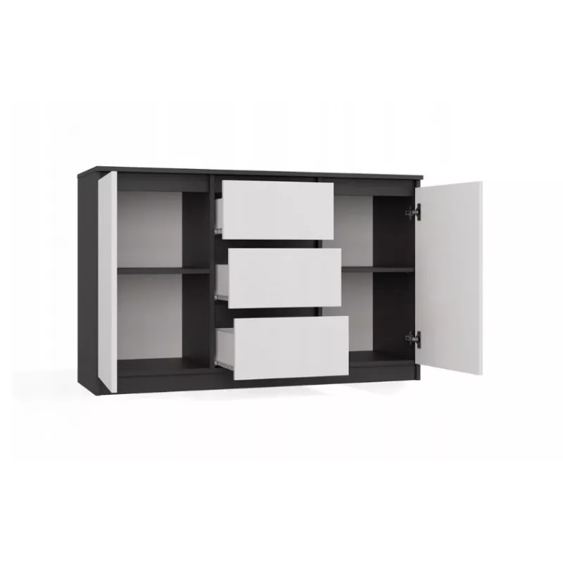 Kommode 2 Türen 3 Schubladen top e shop M-MP-K-MAL-2D3S-ANTBIA — Anthrazitrahmen, Weiße Türen, 1200×750×400 mm