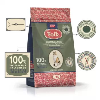 FOLK Greater Poland-Art Ente mit Äpfeln, Wachtel & Hering - Trockenfutter für Katzen - 7kg