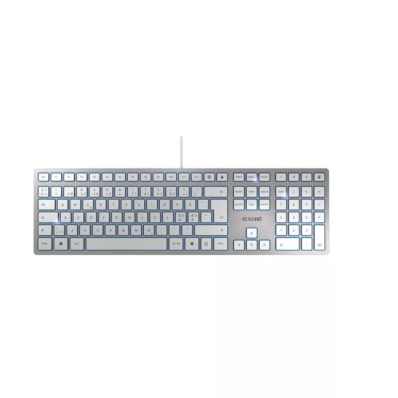 CHERRY KC 6000 schlank Tastatur, kabelgebunden, USB, QWERTY, Nordic-Layout, Silber, Weiß