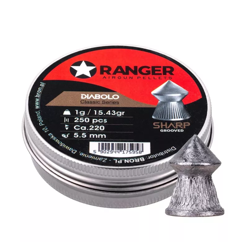 5,5 mm RANGER Diabolo Professional Sharp Grooved Point 250 Pellets