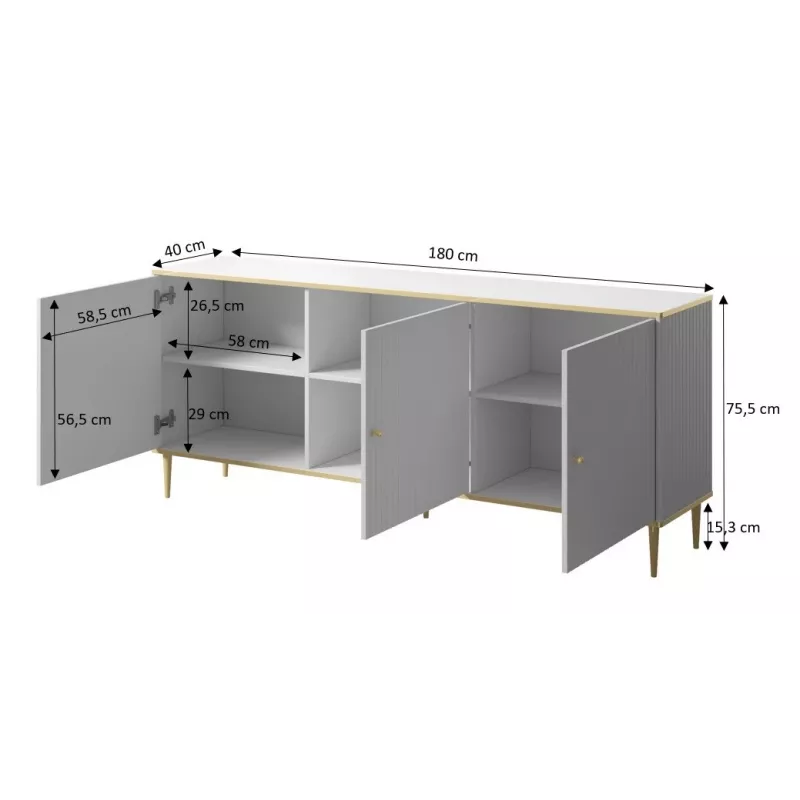 GLAMOUR Kommode 180x40x75,5 cm, schwarz matt + gold
