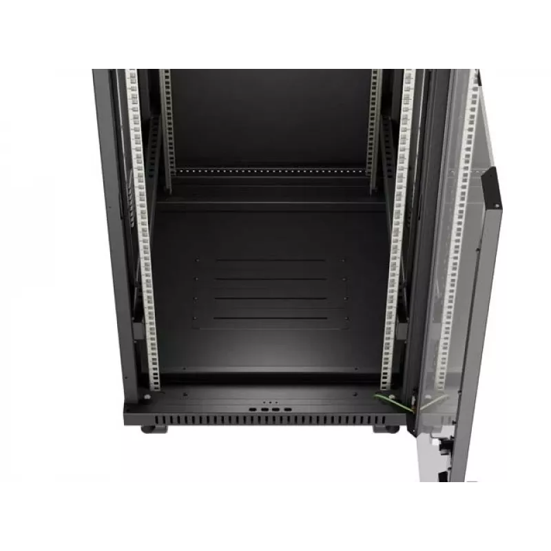 Netzwerkschrank LANBERG 19 Zoll 24HE 600x800 mm schwarz mit Glastür und LCD-Ausschnitt (flach Pack) v2