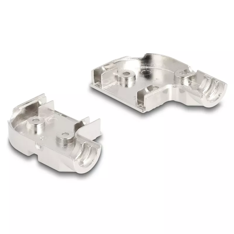 DELOCK D-Sub-Gehäuse 9‑polig abgewinkelt 90° Kabelzugentlastung, silberfarbener Kunststoff, 33×47×16 mm