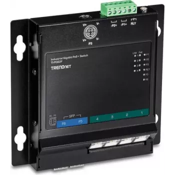 TRENDnet TI-PG62F - Switch - unmanaged - 4 x 10/100/1000 (PoE+) + 2 x Gigabit SFP - DIN-Schienen-Montage, wandmontierbar - PoE+ (120 W)