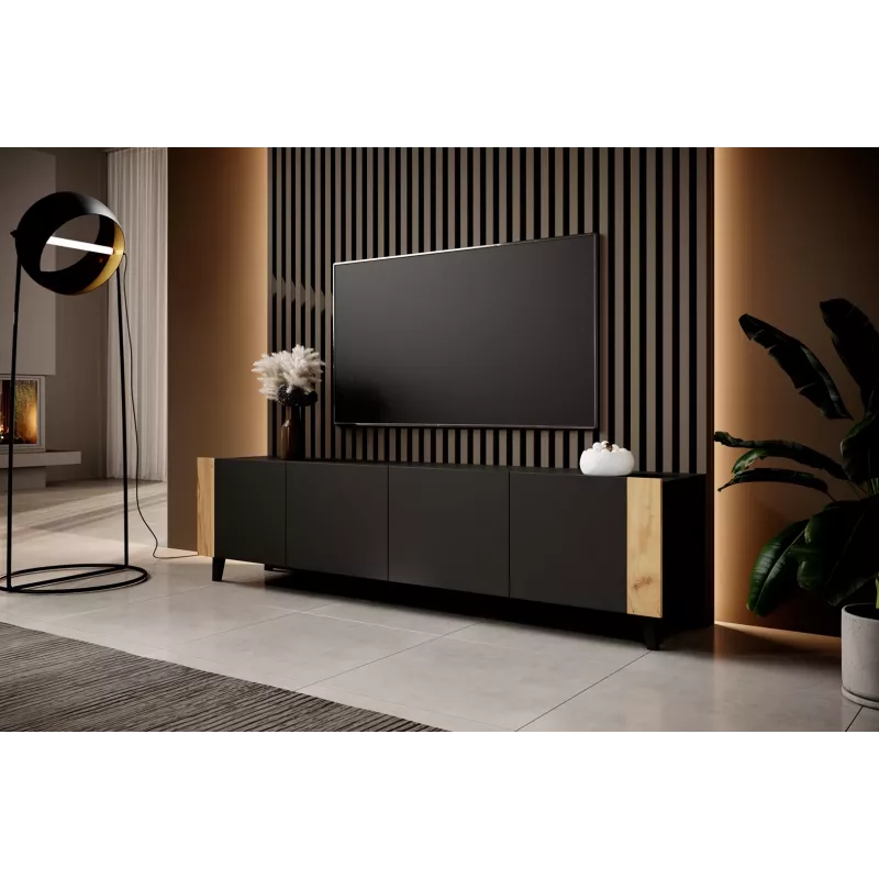 TV-Schrank FARO 200x42x52 schwarz matt + Eiche craft