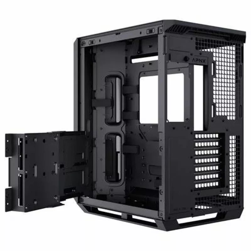 APNX V1-W-BK-v1 Midi-Tower Schwarz, Holz