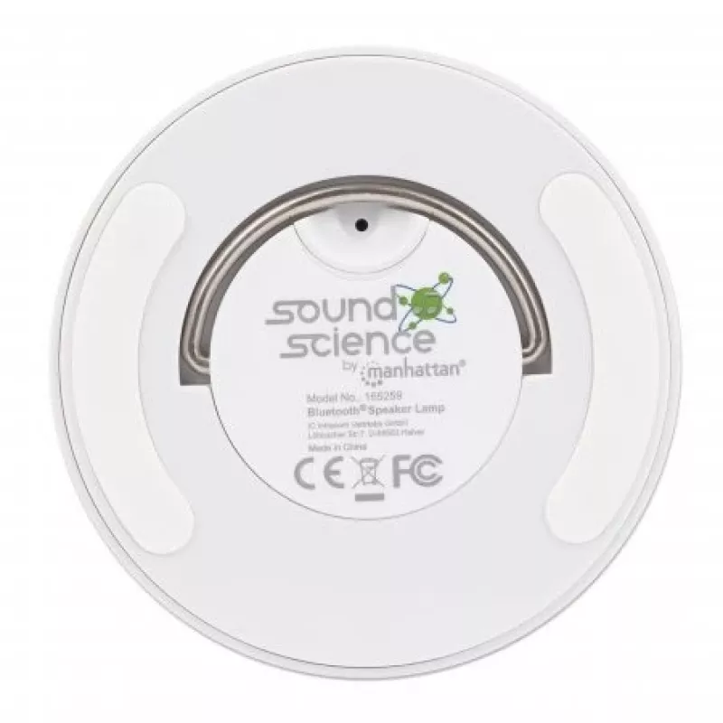 Manhattan Sound Science Bluetooth-Lautsprecher, 5 Stunden Wiedergabezeit, Reichweite 10 m, microSD-Kartenleser (32 GB), Aux 3,5-mm-Anschluss, Ausgang 3 W, USB-A-Ladekabel inklusive, 1200-mAh-Akku, Bluetooth v5, integrierter Aufhänger, Weiß, 3 Jahre Garantie