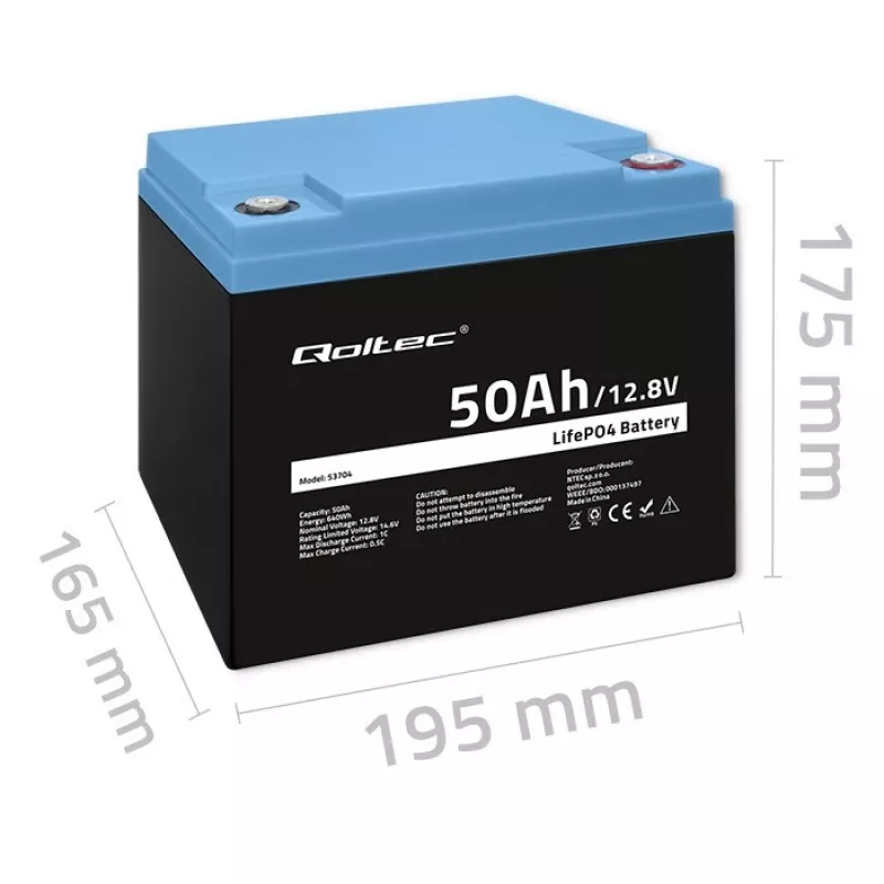 LiFePO4-Batterie QOLTEC 12,8 V 50 Ah (Modell 53704) für Backup und Energiespeicherung