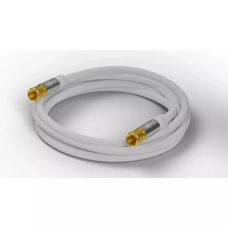 Goobay SAT-Antennenkabel (135 dB Typ), 4-fach geschirmt, 5 m, Weiß - vergoldet, F-Stecker > F-Stecker (70644)