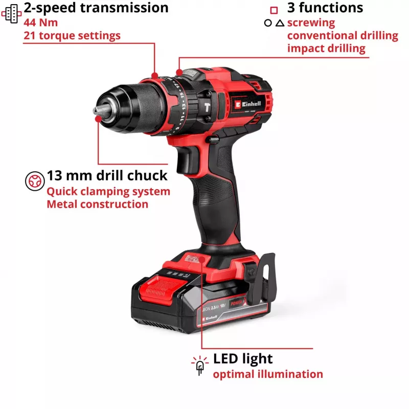 Einhell TE-CD 18/44 Li-i 24000 RPM 1,59 kg Schwarz, Rot