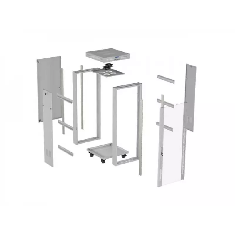 19 Zoll 42U LANBERG Stand-Rack-Schrank 600×600 mm Grau mit Glastür und LCD (flach Pack)
