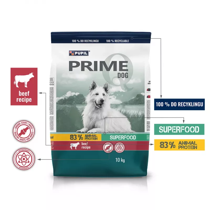 PUPIL Prime reich an Rindfleisch mit Gemüse – Trockenfutter für Hunde – 10 kg